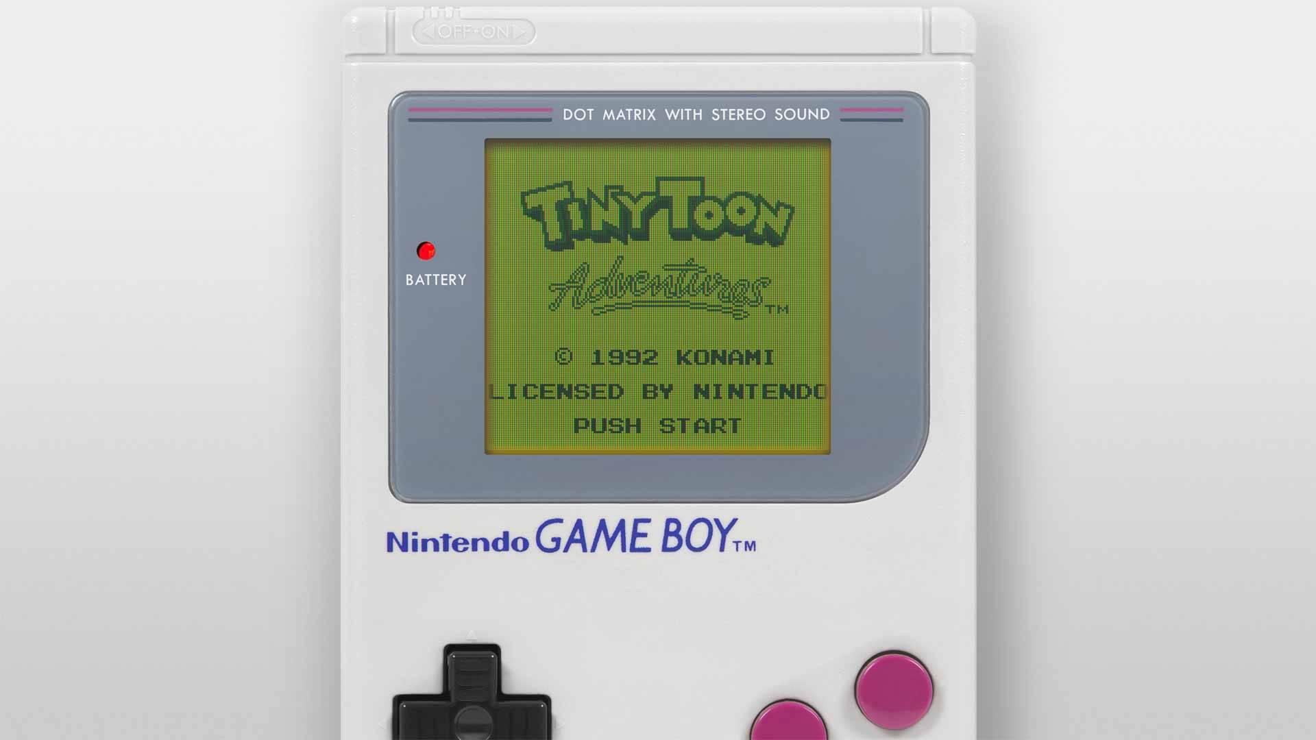 Titelbildschirm von Tiny Toon Adventures: Babs' Big Break auf dem Game Boy,
