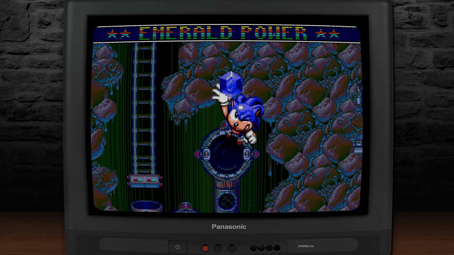 Sonic hebt ein Chaos-Emerald in die Luft